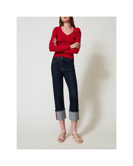 Actitude Blue Denim Capri Jeans Mit Trendiger Stickerei