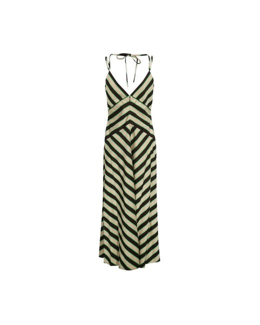 MSGM Green Gestreiftes Motiv Bedrucktes Kleid Mit Polyester
