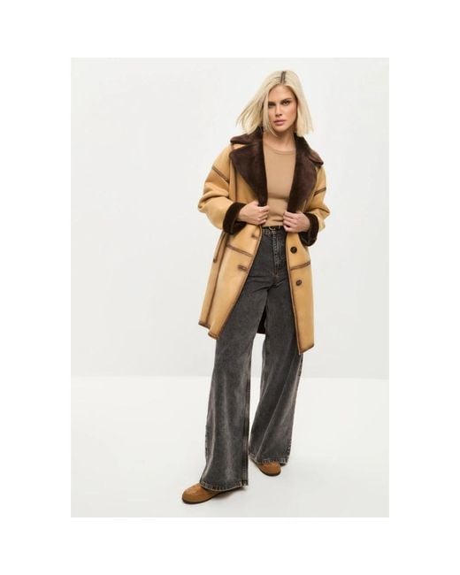 CESARE GASPARI Brown Faux Reversible Shearling Mantel Mit Gürtel