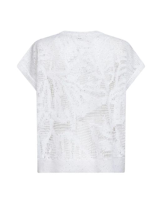 Brunello Cucinelli White Round-Neck Knitwear