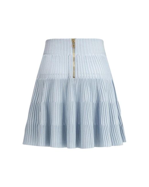 Balmain Geëmbosseerde Gebreide Minirok Met Gouden Rits in het Blue