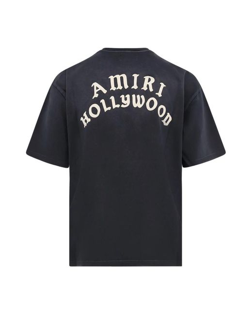 Amiri Schwarze T-Shirts Und Polos Mit Geripptem Rundhalsausschnitt Kurzarm Oversize Logo-Druck in Blue für Herren