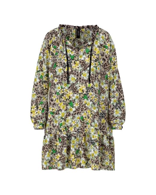 Marc Cain Kleedjes ,Veelkleurig ,Leer Kimono-Stijl Jurk Met 'Rethink Together' Print in het Green