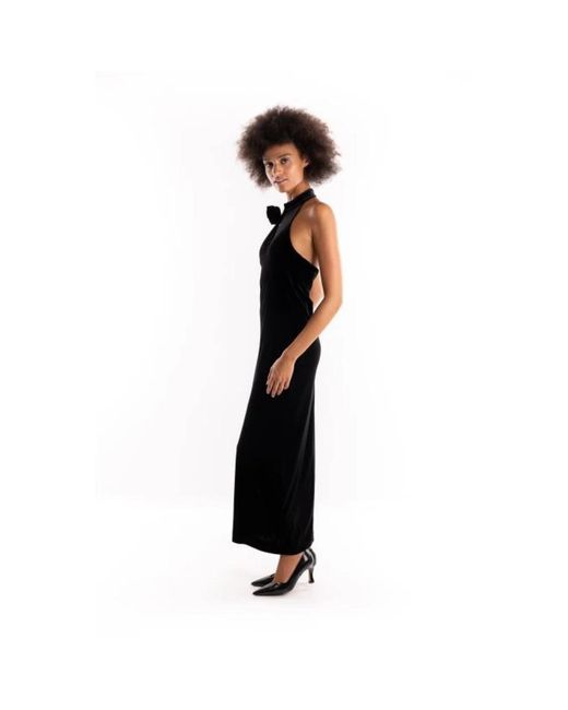Marella Kleedjes ,Zwart ,Polyester Zwarte Fluwelen Maxi Jurk Met Open Rug in het Black
