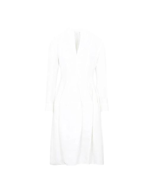 Vestido camisero de algodón blanco con mangas largas Bottega Veneta de color White