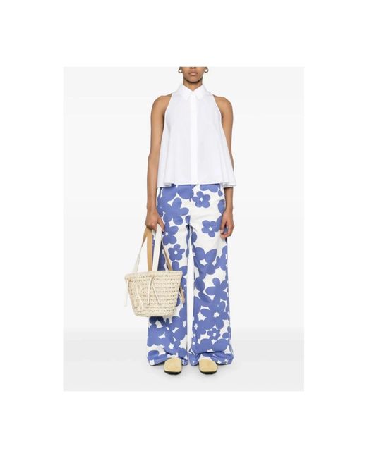 Marni Broeken ,Veelkleurig ,Denim Floral Denim Broek in het Blue