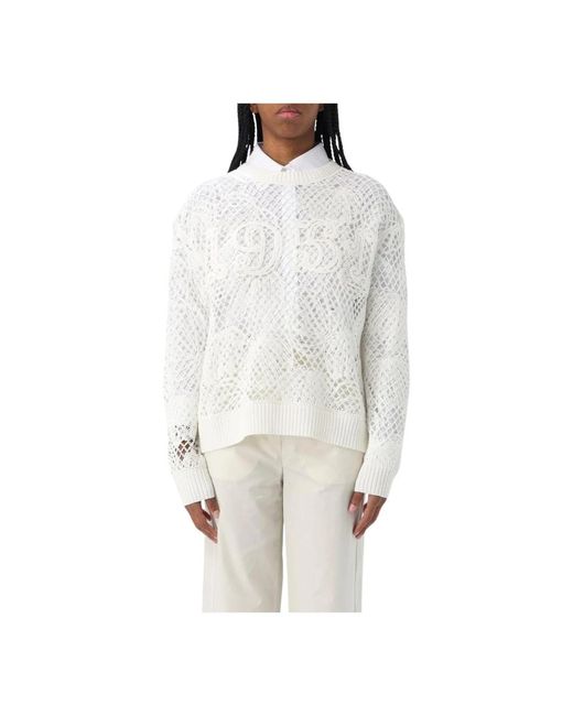 Max Mara Witte Gehaakte Gebreide Pullover Sweater in het White