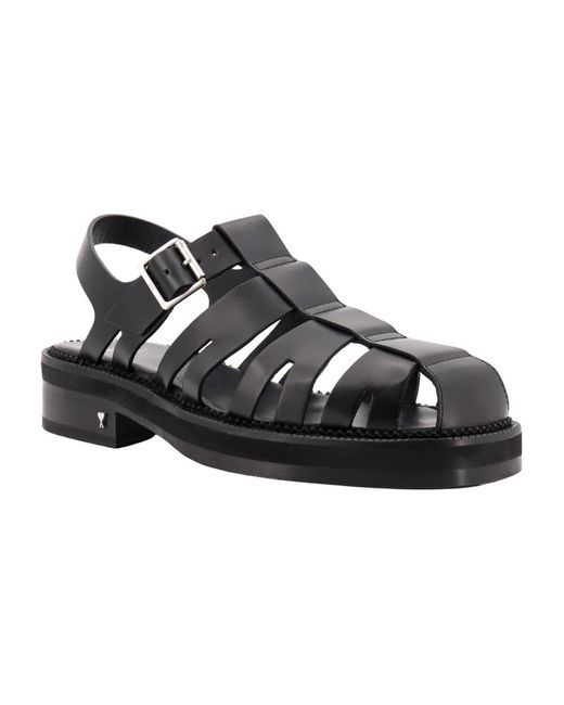AMI Black Flat Sandals for men