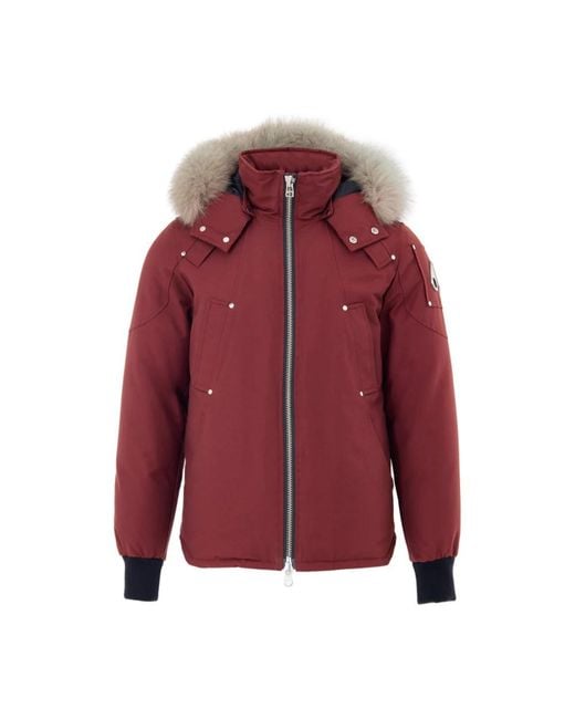 Moose Knuckles Jassen ,Rood ,Katoen Gewatteerde Jas Met Capuchon En Bont in het Red voor heren