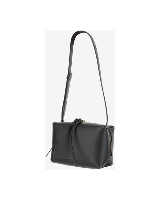 Jil Sander Black Leder-Umhängetasche Mit Doppelreißverschluss