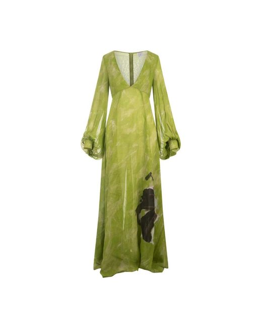 Vestido largo de viscosa verde con estampado Stella Jean de color Green