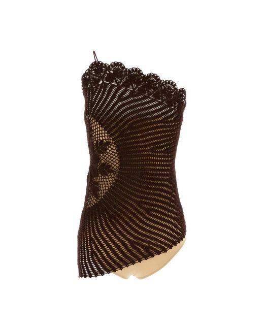 Magda Butrym Lace Crochet One Shoulder Top in het Brown