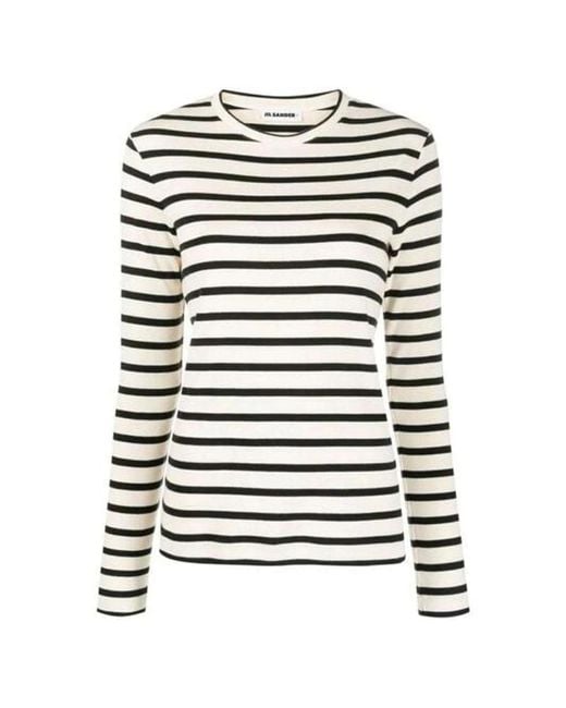 Jil Sander Black Gestreiftes Langarm-T-Shirt