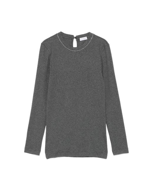 Brunello Cucinelli Gray Graue T-Shirts Und Polos Mit Schlüsselloch-Detail