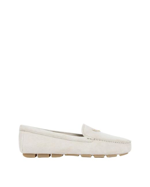 Suede goat leather loafers Prada de color White