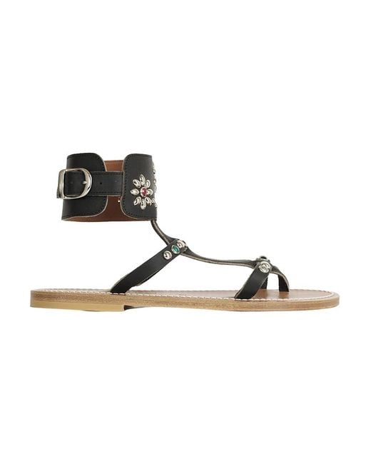 K. Jacques Black Flat Sandals