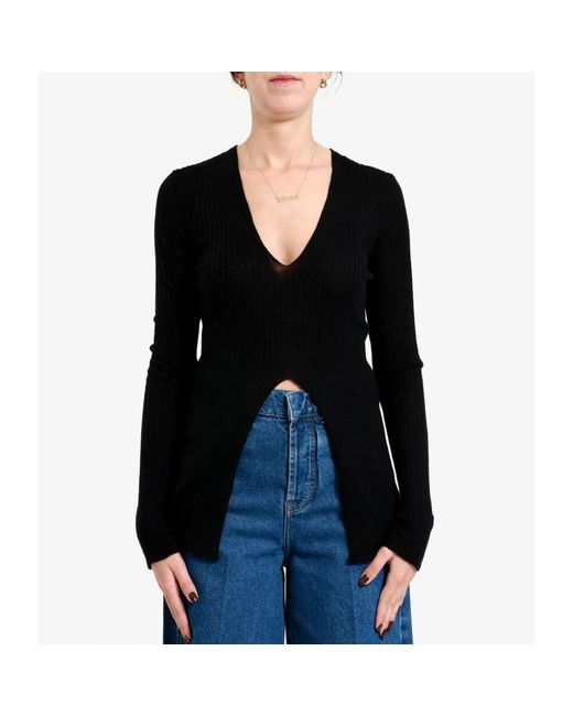 Erika Cavallini Semi Couture Black Schwarzer merinowoll-rippstrickpullover
