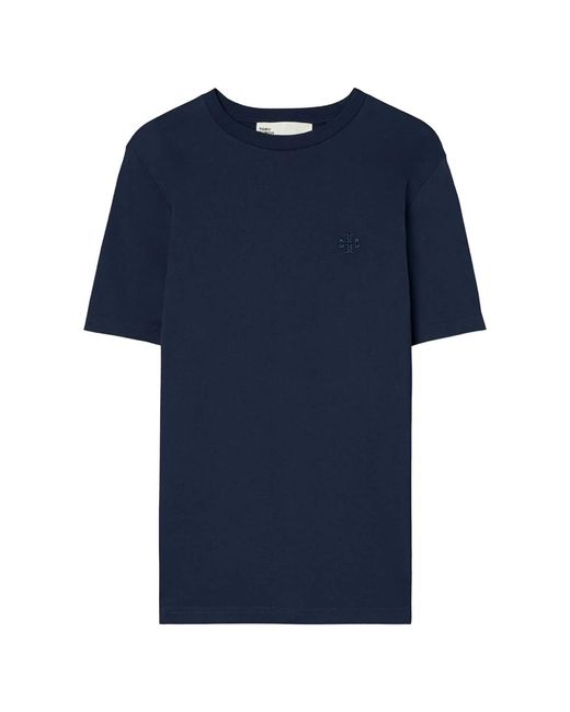 Camiseta con logo bordado Tory Burch de color Blue