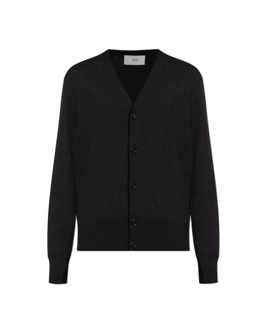 AMI Truien & Vesten ,Zwart ,Wol Wollen Vest Met Geborduurd Logo in het Black voor heren