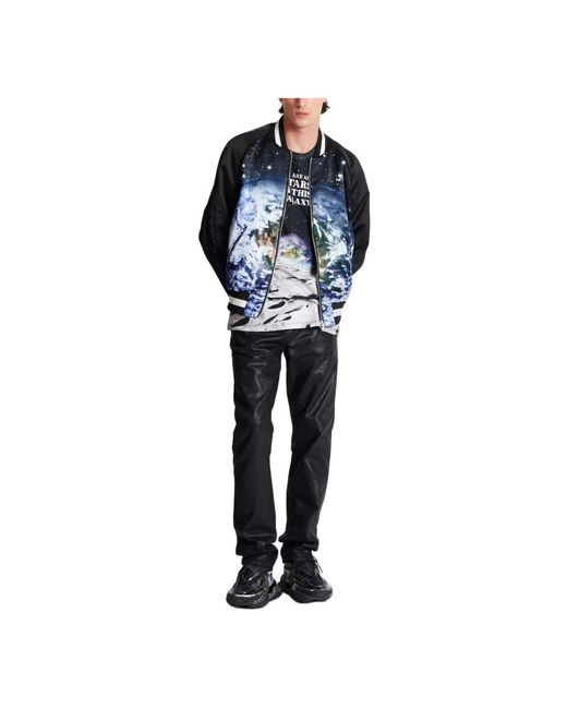 Balmain Jassen ,Veelkleurig ,Satijn Gedrukte Earth And Stars Bomberjack in het Blue voor heren