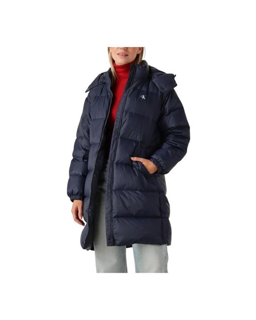 Calvin Klein Jassen ,Blauw ,Wol Essential Midweight Lange Puffer Jas in het Blue