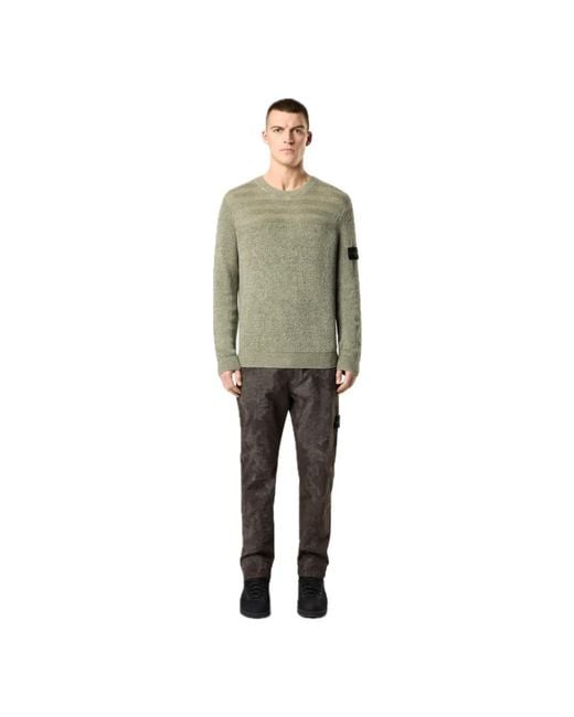 Stone Island Gerippter Leinen-Crewneck-Pullover in Green für Herren