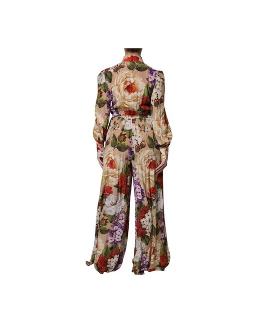 Dolce & Gabbana Brown Floral Wide Leg Jumpsuit Kleid