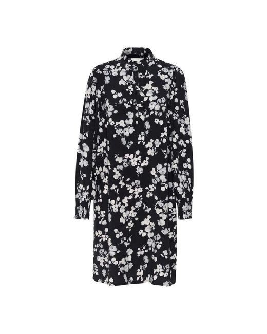 Kaffe Kleedjes ,Veelkleurig ,Marine Flower Jurk Met Overhemdkraag in het Black