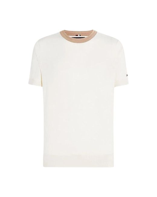 Tommy Hilfiger Rundhals t-shirt mit kontrastbund in White für Herren