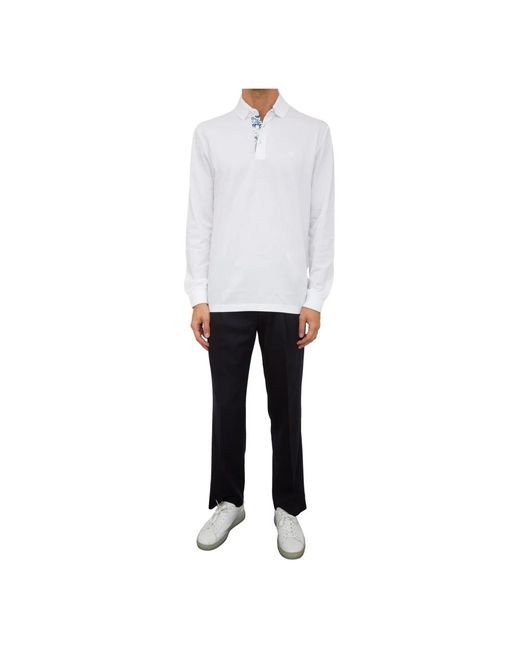 Etro Tops ,Wit ,Katoen Polo Shirt Met Lange Mouwen En Print in het White voor heren