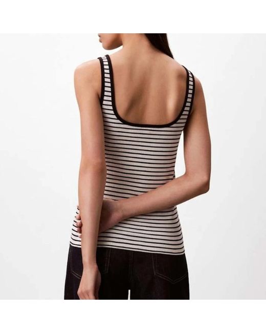 Calvin Klein Monologo Stripe Rib Tank Top in het Black