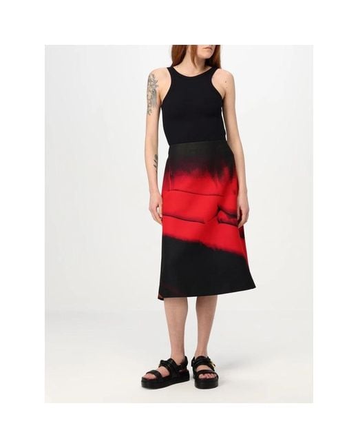 Jil Sander Red Midi Falda