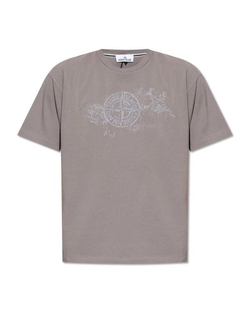 T-shirt con logo di Stone Island in Gray da Uomo