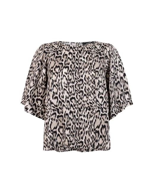 Jansen Amsterdam Overhemden ,Veelkleurig ,Blouse Met Korte Mouwen En Dierenprint in het Black