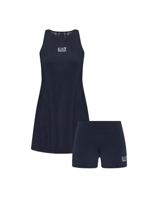 EA7 Fitness ,Blauw ,Polyester Ventus Jurk Met Korte Broek in het Blue