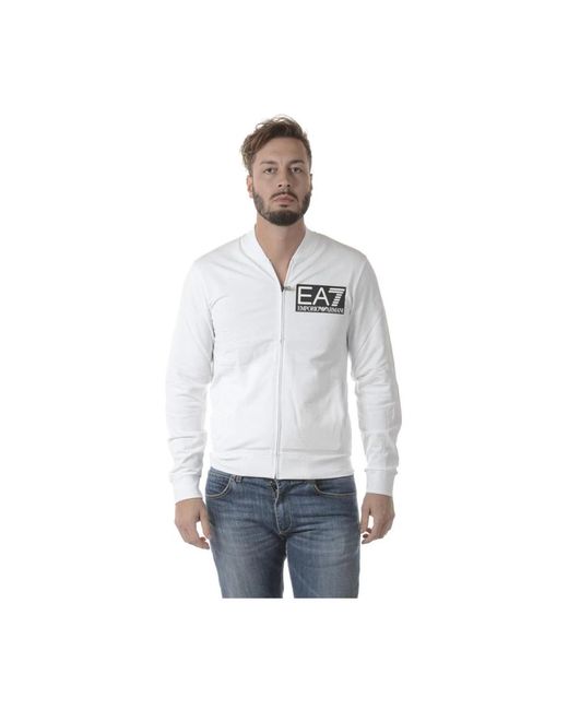 EA7 Zip-Through Sweatshirt Hoodie in het White voor heren
