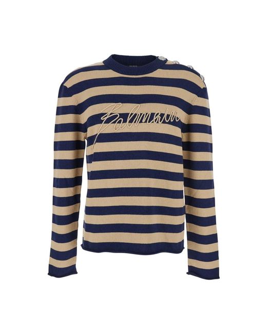 Balmain Logo Gebreide Trui in het Blue voor heren