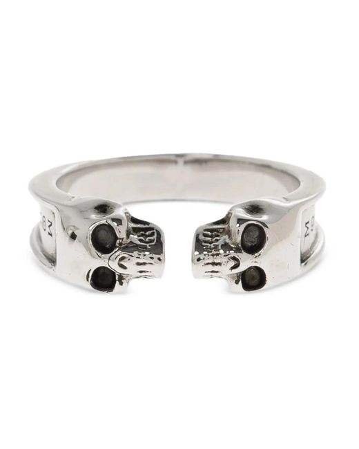 McQueen Thin Twin Skull Ring in Metallic für Herren