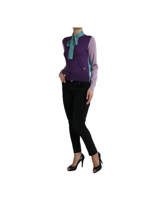 Dolce & Gabbana Purple V-Neck Knitwear
