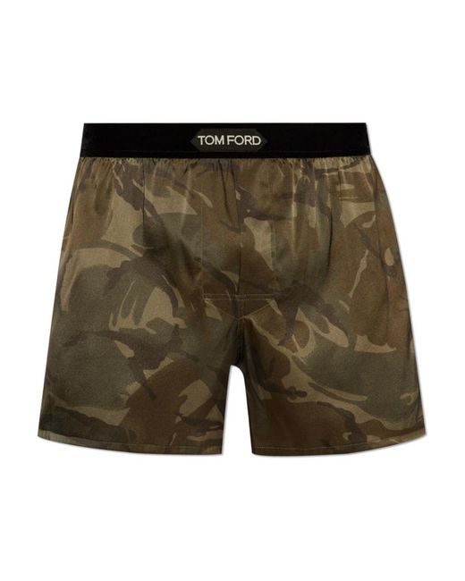 Tom Ford Ondergoed ,Groen ,Satijn Satijnen Boxershorts Met Logo in het Green voor heren