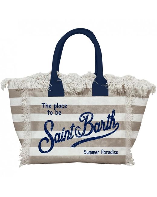 Mc2 Saint Barth Blue Gestreifte canvas strandtasche