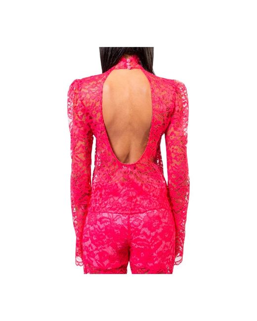 Doris S Overhemden ,Roze ,Fuchsia Kant Hoge Hals Blouse in het Pink