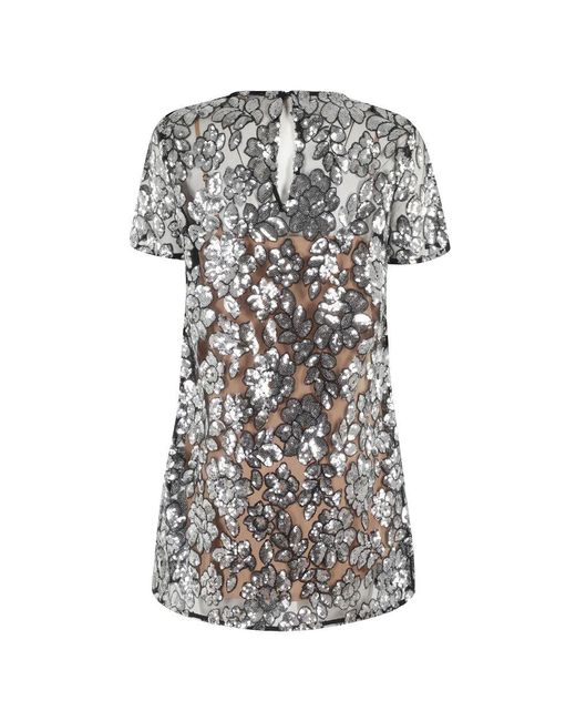 Michael Kors Black Paillettenblumenkleid Schwarz Silber