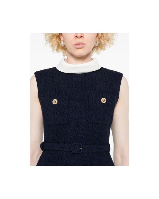 Self-Portrait Boucle Mouwloze Midi Jurk in het Blue