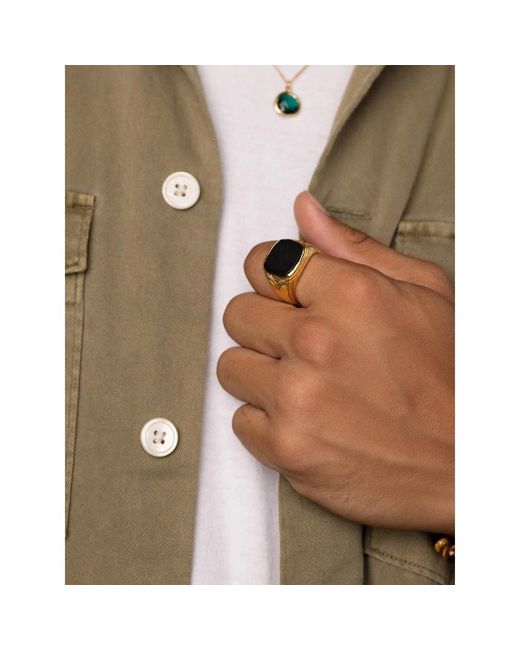 Nialaya Vintage Sterling Signet Ring With Matte Onyx in Metallic für Herren