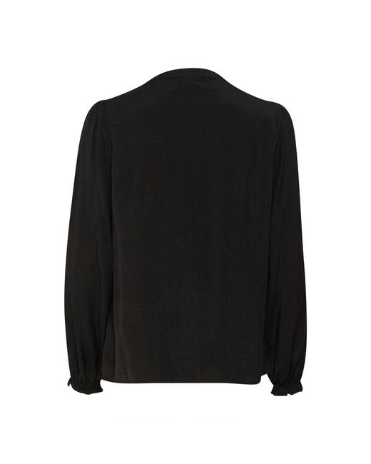 Cream Overhemden ,Zwart ,Pitch Blouse Met Lange Mouwen En Ruches in het Black