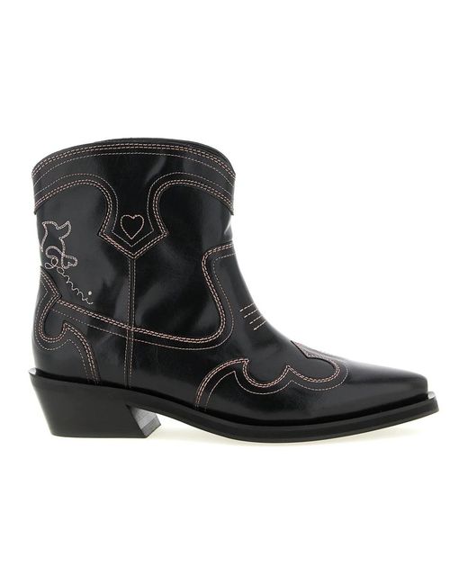 Ganni Black Cowboy & Biker Boots