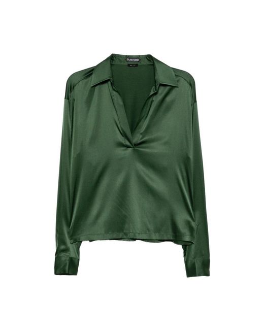 Tom Ford Overhemden ,Groen ,Satijn Stretch Zijde Satijnen Polo in het Green