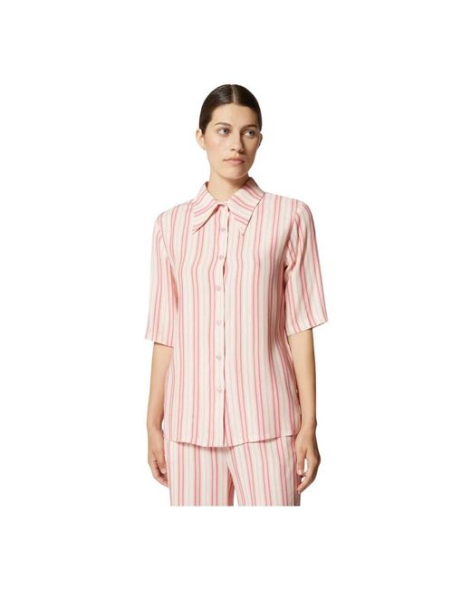 Silvian Heach Pink Baumwollhemd Mit Ellbogenlangen Ärmeln Und Streifen