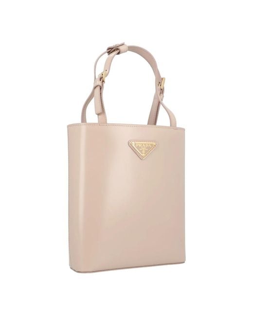 Prada Natural Triangle Logo Leather Tote Bag Bag